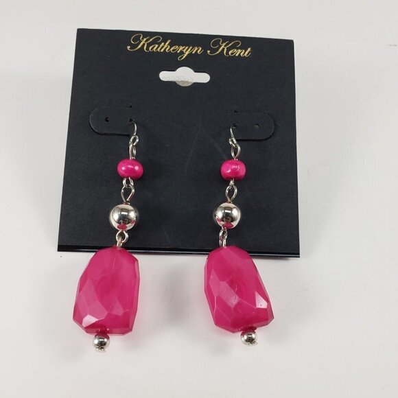 Katheryn Kent Silver-Tone Drop Earrings – Pink Beaded Elegant Women's Jewelry - Picture 9 of 10